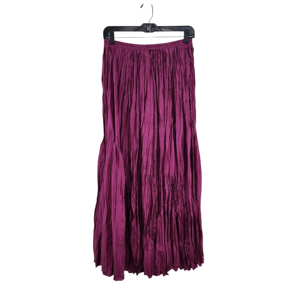Debra Lubell Women's 100% Silk Crinkle Pleated Flowy Maxi Skirt - L
